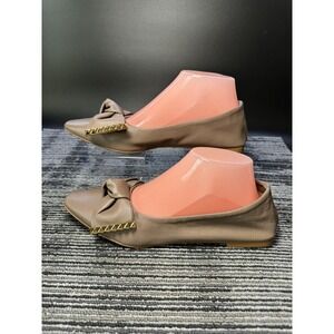 Vicenza Women's EU 39 US 8 Dark Camel Square Toes Bow Metal Trim Ballet Flats/#P